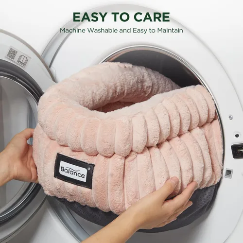 Miniatura 7 de BALANCE Cama para gatos, cama redonda lavable para gatos de interior, cama de felpa súper suave de piel sintética para cachorros y gatitos con parte