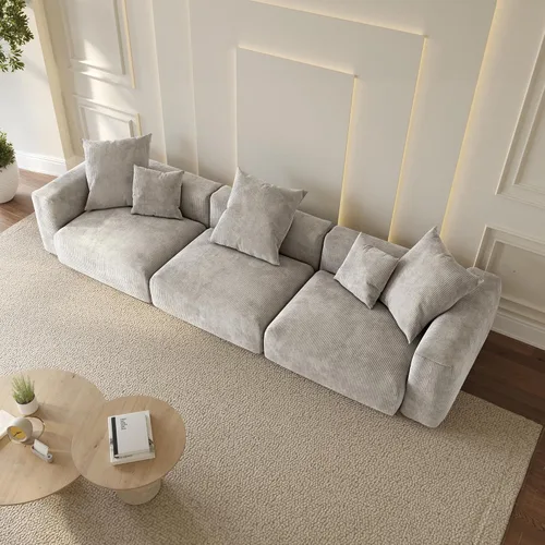 Miniatura 23 de WJShome Cloud Couch Sofá Seccional Modular, Sofá en Forma de L de 102 pulgadas con Otomana, Sofá de Pana Beige de 3 Asientos, Sofá Seccional