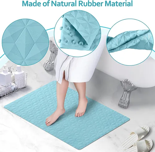 Miniatura 4 de Tapete antideslizante de goma natural para bañera y ducha, tapete de seguridad de 16 x 28 pulgadas con ventosas, delicado patrón de diamante, más