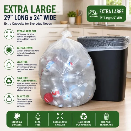 Miniatura 4 de Bolsas de basura transparentes de 7 a 10 galones (110 bolsas) de 29 x 24 pulgadas, bolsas de basura extragrandes y medianas para cocina, bolsas