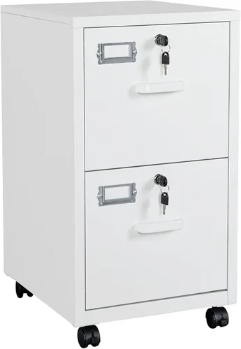Miniatura 12 de BYNSOE - Archivador de 2 cajones con cerradura, archivador vertical de metal con ruedas, archivador móvil para oficina, hogar