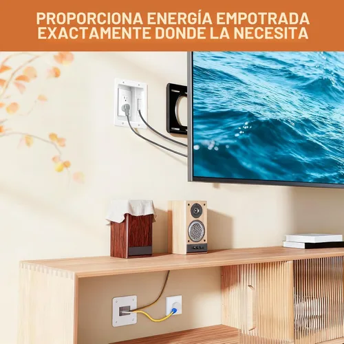Miniatura 4 de Kit de organización de cables de pared con caja de salida de TV empotrada, enchufe de dos agujeros, cable de 9 pies, kit de pared para ocultar