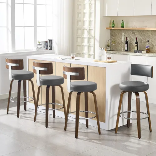 Miniatura 21 de Bekrvio Juego de 2 taburetes de bar giratorios con altura de mostrador, taburetes de cocina tapizados de piel sintética con respaldo, patas