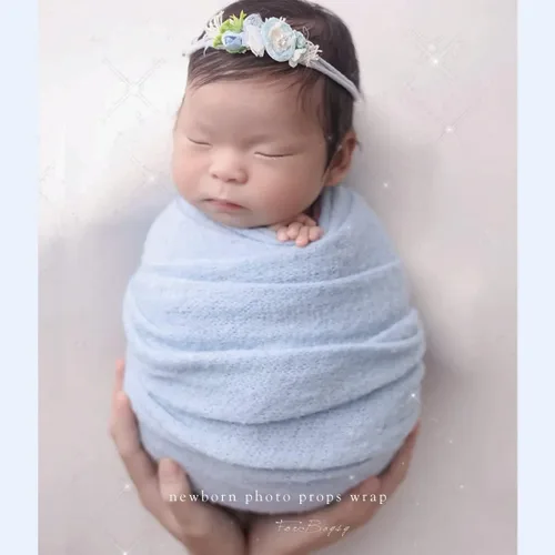 Miniatura 5 de Envoltura de posado para recién nacido, accesorios de fotografía para recién nacidos, manta de punto elástico suave, envoltura hecha a mano
