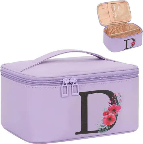 Miniatura 72 de OCHEAL Bolsa de maquillaje personalizada, bolsa de maquillaje beige para mujer, kit de aseo de viaje con monograma, organizador de cosméticos listo