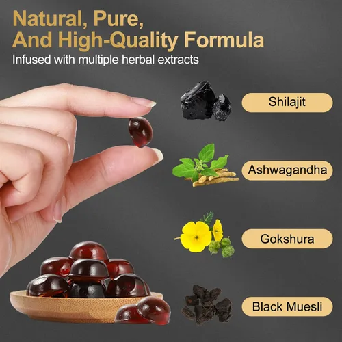 Miniatura 3 de Shilajit - Gomitas para hombres y mujeres, suplemento de micronutrientes de minerales fúlvicos para energía y bienestar, sin azúcar añadido, sin