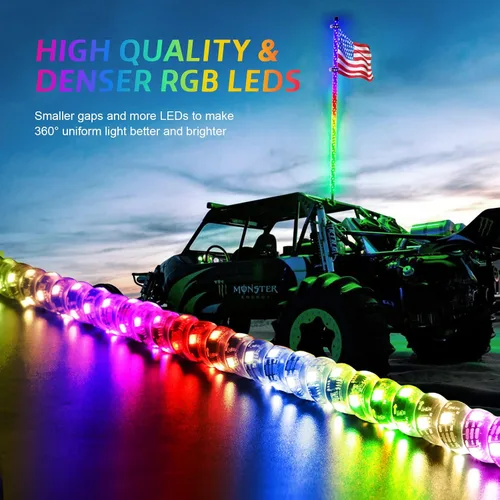 Miniatura 6 de Ehaho 1 paquete de 1 pie de luces de látigo, luz de látigo LED con aplicación y control remoto, látigos iluminados RGB en espiral persiguiendo