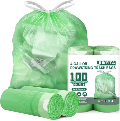 Miniatura 9 de Bolsas de basura de 4 galones con cordón, 100 unidades, extra fuertes, pequeñas, sin perfume, para baño, baño, oficina, cocina, color rojo