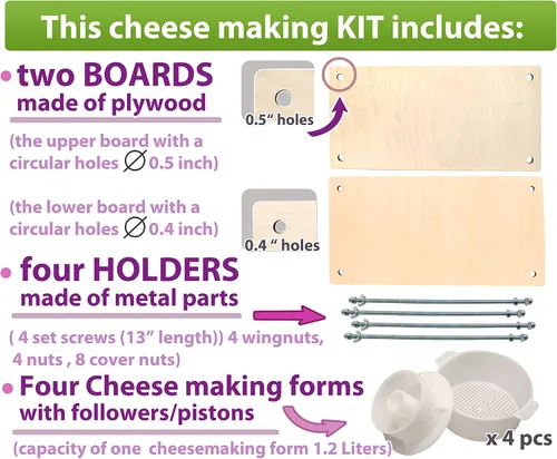 Miniatura 2 de PetriStor Prensa de queso de madera para hacer suministros - Guías de metal de 16 pulgadas, molde de 13 pulgadas con pistón seguidor, 1.3 cuartos
