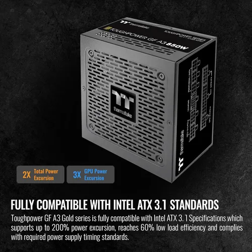 Miniatura 3 de Thermaltake Toughpower GF A3 850W, Conectores 450W reales de 12VHPWR en la fuente de alimentación y serie NVIDIA RTX 40, ATX 3.0/PCI-E 5.0, 80+