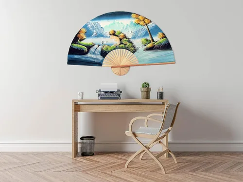 Miniatura 3 de Abanico de pared plegable gigante chino pintado a mano, arte decorativo decorativo de pared, pintura acrílica original hecha a mano sobre un marco