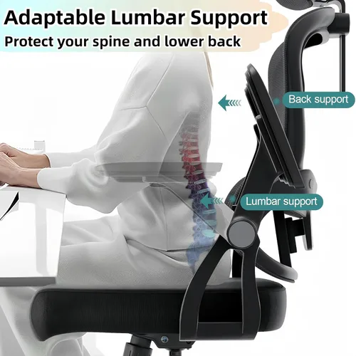 Miniatura 6 de Silla de oficina ergonómica, sillas de escritorio cómodas de 350 libras con reposacabezas ajustable y soporte de espalda lumbar, sillas de negro