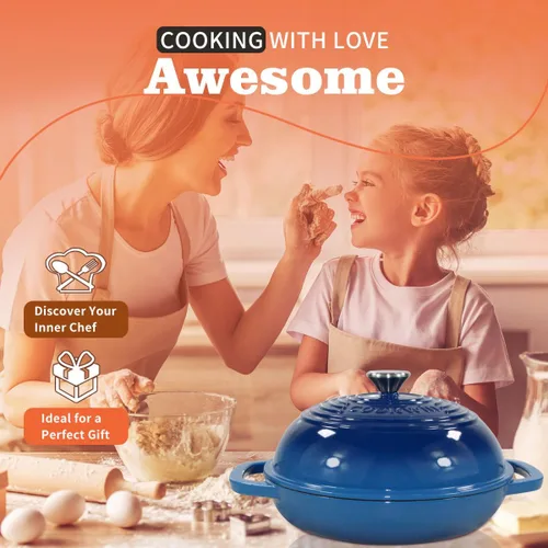 Miniatura 2 de Horno de pan de hierro fundido esmaltado, horno holandés de 6 cuartos de galón para hornear pan de masa madre, kit de sartén esmaltada de 11