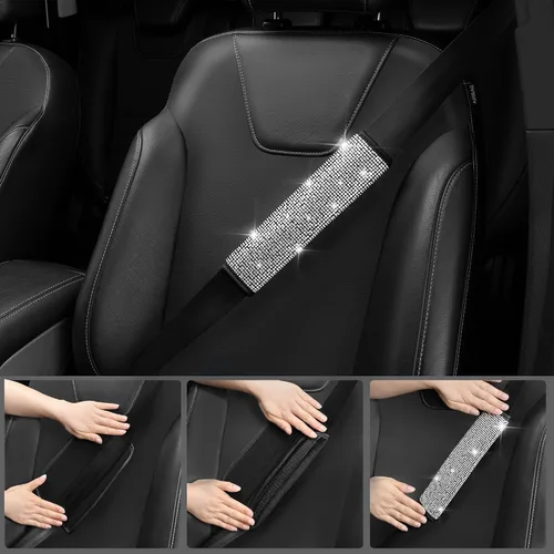 Miniatura 5 de CAR PASS Juego de fundas de asiento de coche con diamantes brillantes de 11 piezas, accesorios de coche con diamantes brillantes para mujer, funda