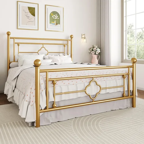 Miniatura 3 de SHA CERLIN Marco de cama de plataforma de metal tamaño Queen de 14 pulgadas, cabecero y pie de cama de arte de hierro vintage, base de colchón