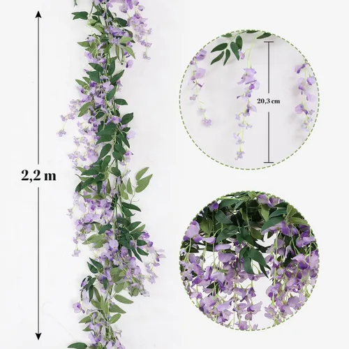 Miniatura 6 de Veryhome - Guirnalda de flores artificiales de glicinia, 3 piezas de 7.2 pies/pieza, vid de glicinia artificial colgante, guirnalda de follaje