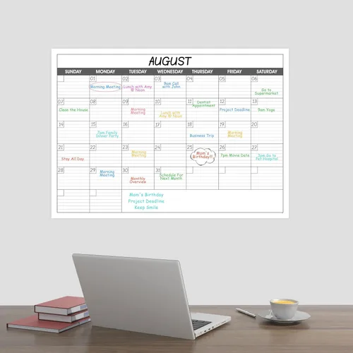 Miniatura 9 de Calendario grande de borrado en seco para pared, calendario de pared de 1 mes sin fecha, 40 x 30 pulgadas, calendario laminado borrable