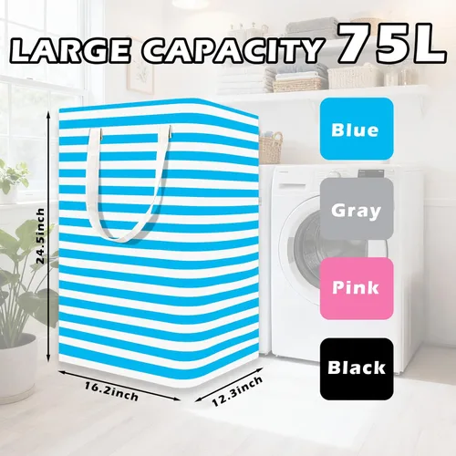 Miniatura 2 de Paquete de 4 cestas grandes para la ropa sucia, 75 L, impermeable, plegable, con asas extendidas para ropa en el dormitorio familiar