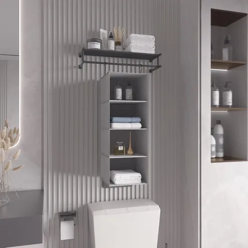 Miniatura 6 de Organizador de Armario Colgante, Guardarropa Plegable de 4 Estantes para Autocaravana, Estantes Colgantes de Almacenamiento para Ropa Doblada, Gris