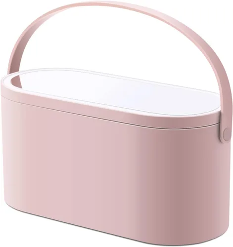 Bolsa organizadora de maquillaje de viaje con espejo de luz LED, organizador de maquillaje, estuche de tren, organizador portátil de cosméticos y