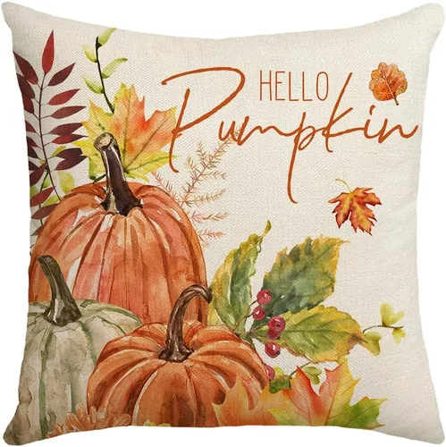 Miniatura 6 de Fundas de almohada de otoño con diseño de calabaza y hojas de arce naranja para el hogar, 18 x 18 pulgadas, decoración de agradecimientos bendecidos