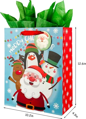 Miniatura 3 de GITMIWS Paquete de 12 bolsas de regalo de Navidad con papel de seda, bolsa de regalo de papel de Navidad grande de 12.6 pulgadas para regalos