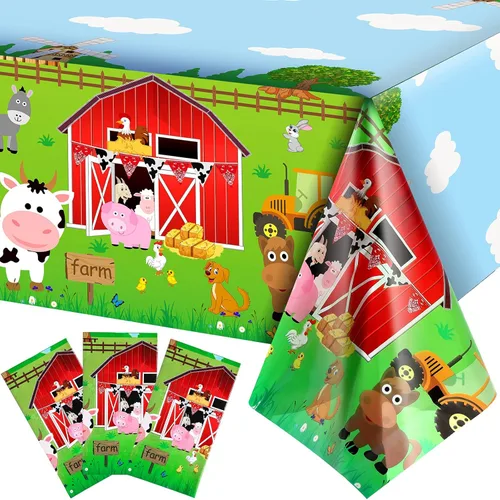 Kasyat Mantel para fiesta de animales de granja, desechable, de plástico, para decoración de fiesta temática de animales de granja, para picnic,