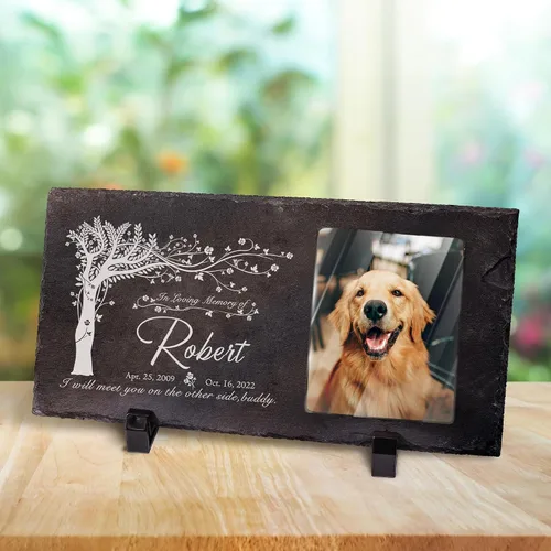 Miniatura 23 de Farfume Piedras conmemorativas personalizadas para mascotas con foto y texto Marcadores personalizados para tumbas para mascotas Lápidas