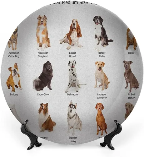 Miniatura 17 de Placa de exhibición de cerámica, para amantes de los perros, placa decorativa colgante de cerámica, razas caninas, bulldog, chihuahua, siberianos