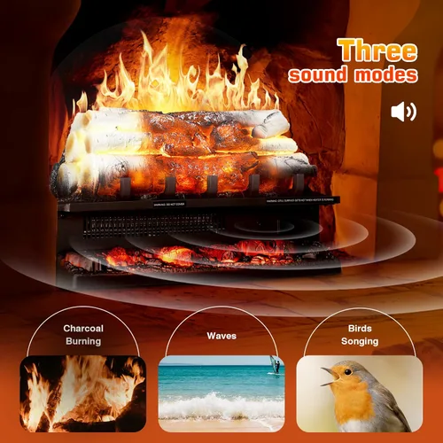 Miniatura 3 de Xbeauty Juego de troncos de chimenea eléctrica con temporizador de 8 horas y efectos de sonido, calentador independiente de 21 pulgadas, control