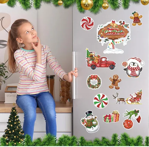 Miniatura 4 de 12 Piezas de Imanes de Navidad para Refrigerador, Decoración Magnética para Nevera, Calcomanías de Coche de Navidad, Imanes de Árbol de Navidad