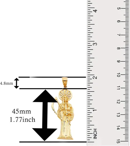 Miniatura 2 de Colgante religioso de Santa Muerte de oro amarillo de 14 quilates, más
