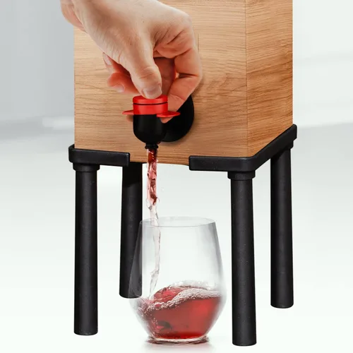 IMPRESA Soporte dispensador de vino en caja, capacidad de 3 litros, 5.5 pulgadas de alto, negro, soporte elevado para caja de vino de vidrio,