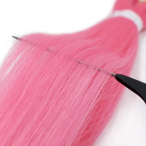 Miniatura 7 de IXIMII 3 paquetes de cabello trenzado rosa preestirado de 20 pulgadas, trenzas de ganchillo lacio, textura Yaki suave, ajuste de agua caliente