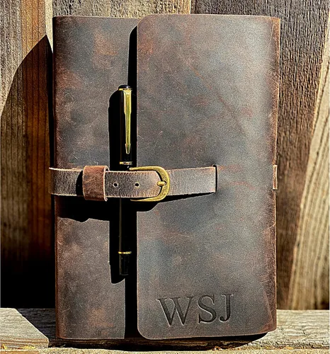 Miniatura 2 de Juego de regalo de diario de cuero personalizado para hombres y mujeres, iniciales en cubierta de cuero de primera calidad, bolígrafo de metal
