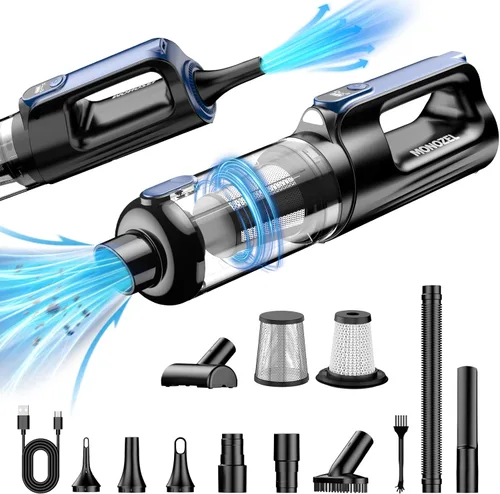 Miniatura 12 de MONOZEL Aspiradora de mano, 18000 Pa 2 en 1, aspiradora inalámbrica para automóvil y plumero de aire, motor de 130 W con batería de 7800 mAh, luz