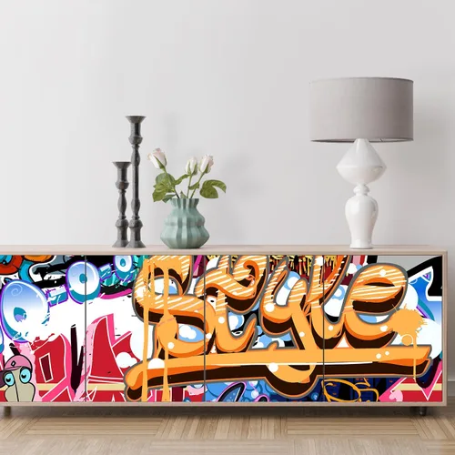 Miniatura 2 de SIGNFORD - Papel tapiz colorido diseño de graffiti, removible para dormitorio o sala de estar, 66 x 96 pulgadas Graffitis-1911-m04