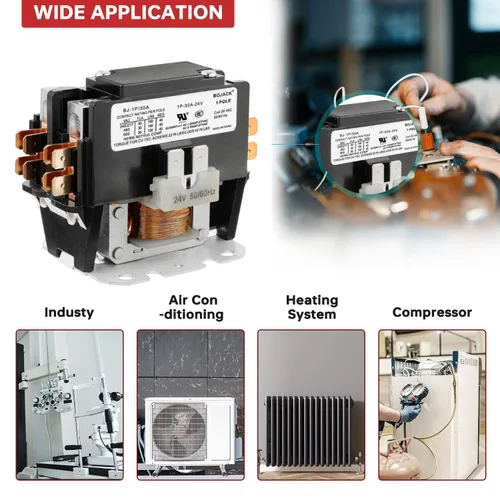 Miniatura 5 de BOJACK Contactor de CA de propósito definido de 1 polo, bobina FLA 25 A, 24 VCA. Contactor para compresor de condensador de aire acondicionado