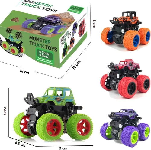 Miniatura 2 de Monster Trucks para niños, paquete de 4 vehículos de tracción para niños pequeños, rotación de 360°, 4 ruedas, autos de fricción duraderos, juguetes