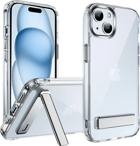 Miniatura 13 de CEDO Funda con soporte para iPhone 15, ajustable en 3 direcciones con soporte de metal, parachoques resistente a golpes de grado militar, cubierta