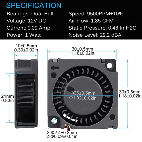 Miniatura 3 de GDSTIME Paquete de 2 mini ventilador de enfriamiento sin escobillas de 1.181 in x 1.181 in x 0.394 in 12 V con rodamiento de bolas dual