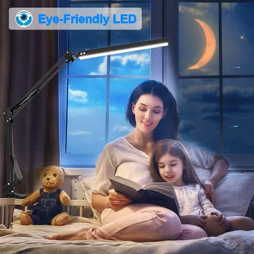 Miniatura 4 de Lámpara de escritorio LED para el hogar, oficina, lectura, luz de escritorio ajustable con abrazadera, lámpara de brazo oscilante incluye 3 modos