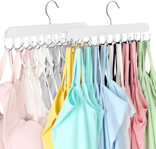 Miniatura 10 de Paquete de 2 perchas para brasieres, capacidad plegable con 40 ganchos, perchas de sujetador para organizador de armario, perchas de madera de Negro