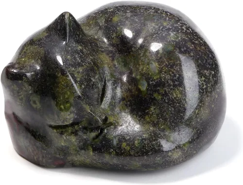 Miniatura 18 de LAIDANLA Estatua de gato dormido de obsidiana negra, cristales curativos tallados a mano, bonita escultura de figura de gatito de 1.6 pulgadas