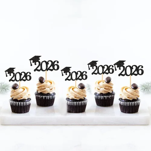 Miniatura 6 de 24 adornos para cupcakes de graduación 2026, selecciones de alimentos/aperitivos para fiesta de graduación, decoración de mini pasteles, adornos
