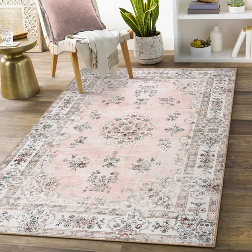 Miniatura 15 de Lahome Alfombra de pasillo rosa de 2 pies 6 pulgadas x 8 pies para pasillo, alfombra europea con estampado floral vintage lavable para cocina, baño