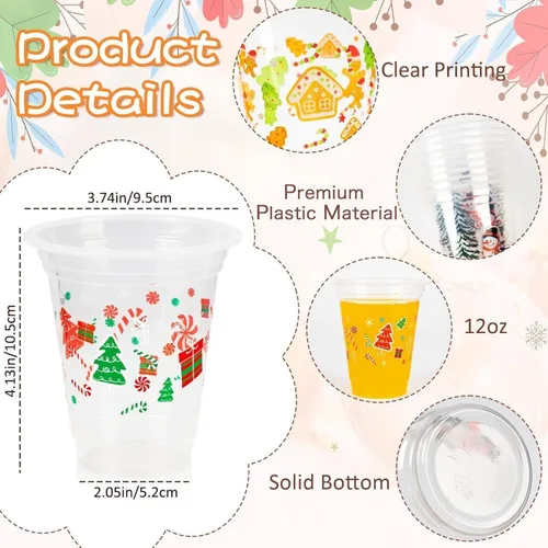 Miniatura 6 de GuassLee Vasos desechables de Navidad, paquete de 50 vasos de plástico desechables transparentes de 12 onzas con 5 estilos de patrones para niños