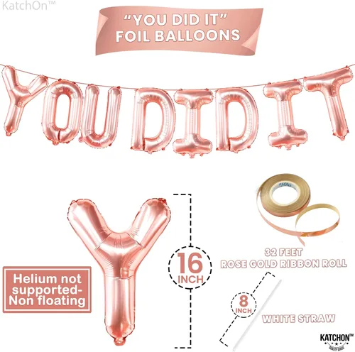 Miniatura 4 de KatchOn, Globos de oro rosa con el texto en inglés "You Did It" (16 pulgadas) Banner de You Did It para decoraciones de graduación 2026 Banner