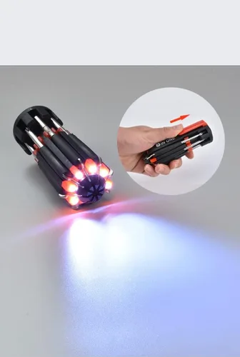 Destornillador multiusos portátil,Juego de destornilladores multifunción 8 en 1 con luz de trabajo,Herramienta de reparación de antorchas LED 6