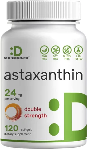 DEAL SUPPLEMENT Astaxantina 24 mg por porción (12 mg por cápsula), 120 cápsulas blandas – Microalgas de doble potencia – Suplementos antioxidantes